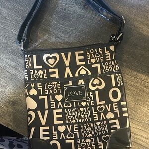 Black and White Love Print Crossbody Bag